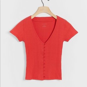 Anthropologie Mika Cherry Red Rib Knit Top L